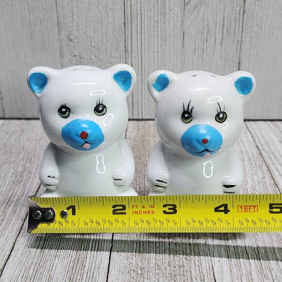 Vintage Loomco Salt and Pepper Shakers Teddy Bears Blue White 1992 - Picture 8 of 8